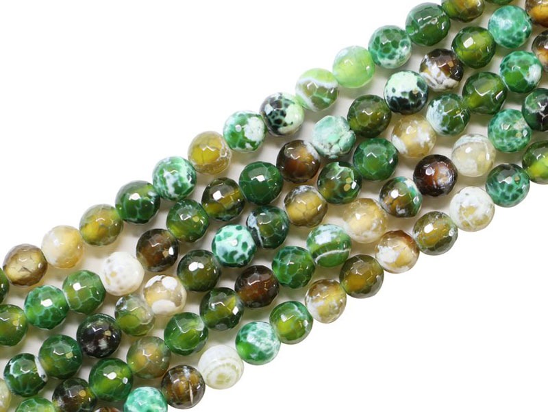 Green, Brown, White Round Faceted Agate Bead Strand (16 Inch Strand ...