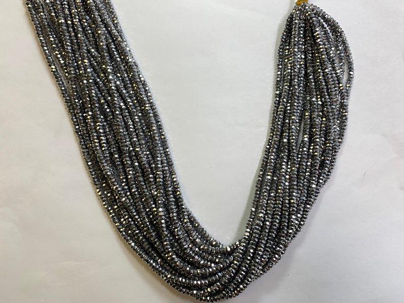 Metallic Silver 4x2mm Faceted Rondelle Hematite Bead Strand (16 Inches ...