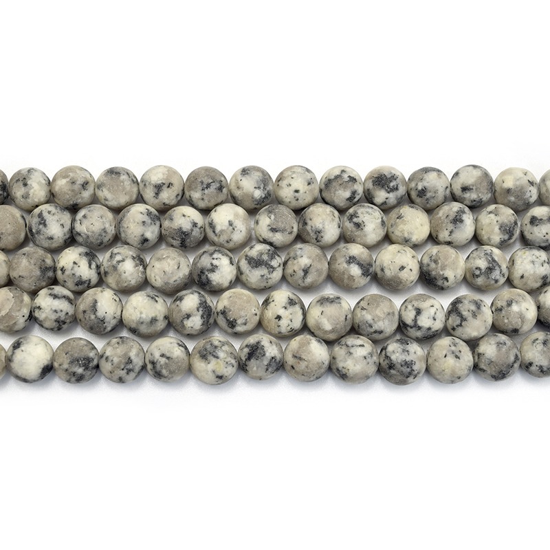 8mm Gemstone Beads Round Frosted White+Black Spot