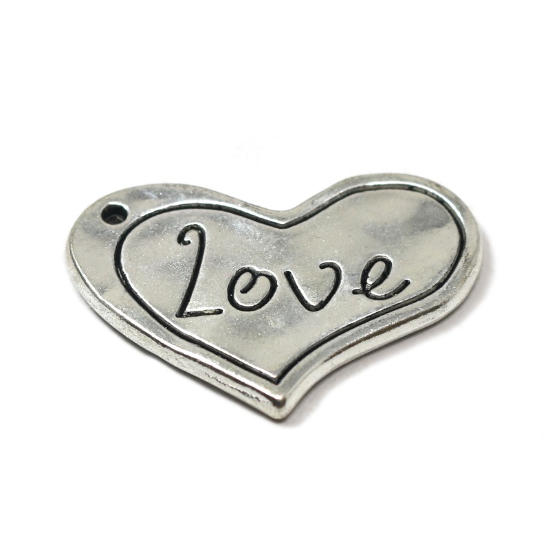 Beads,Antiqued Silver Pewter (alloy),Heart 37x22mm F16940-P14E50 (1bag ...