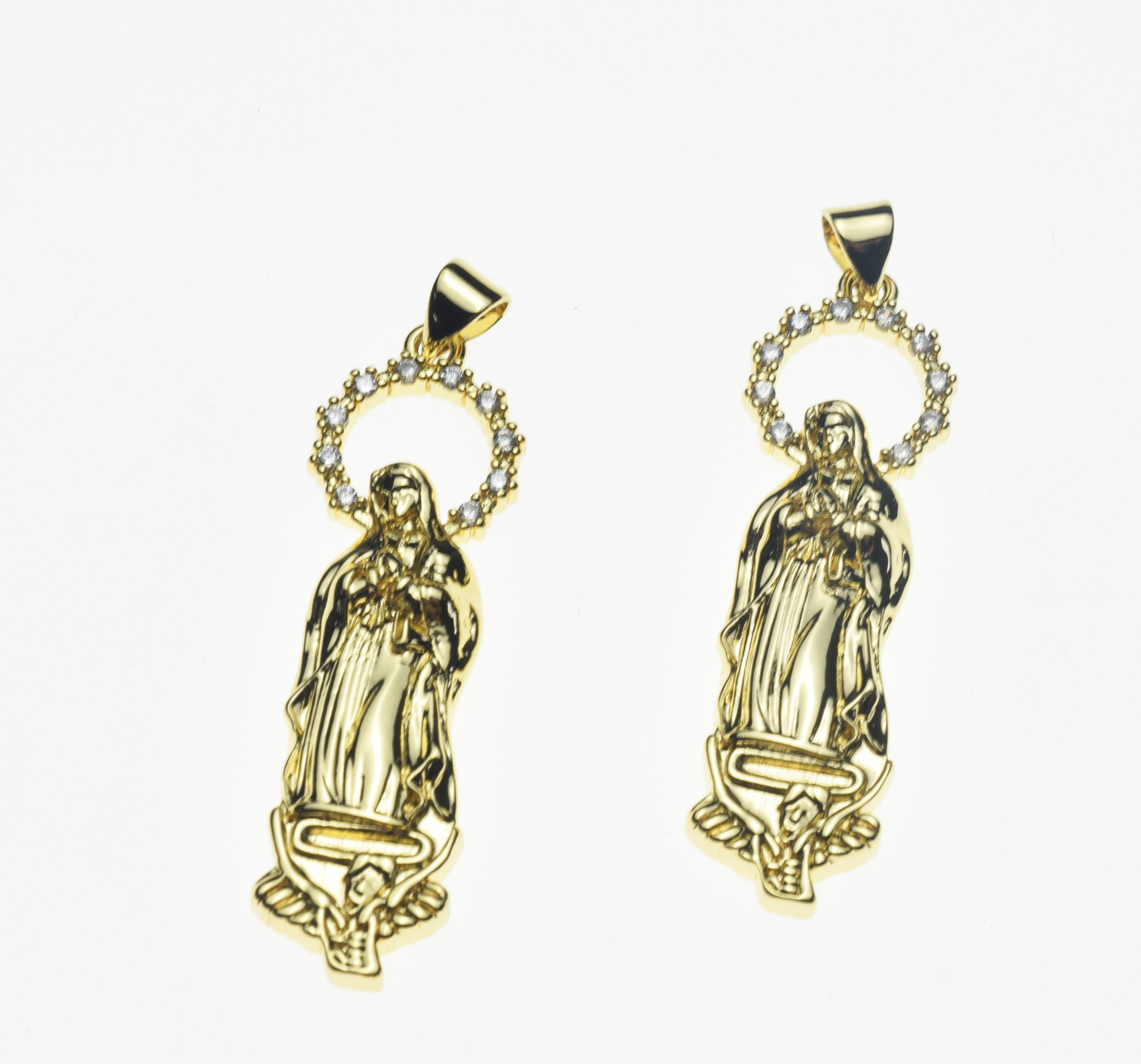 Micro Pave CZ Our Lady of Guadalupe/Virgin Mary Pendant (12X40mm)