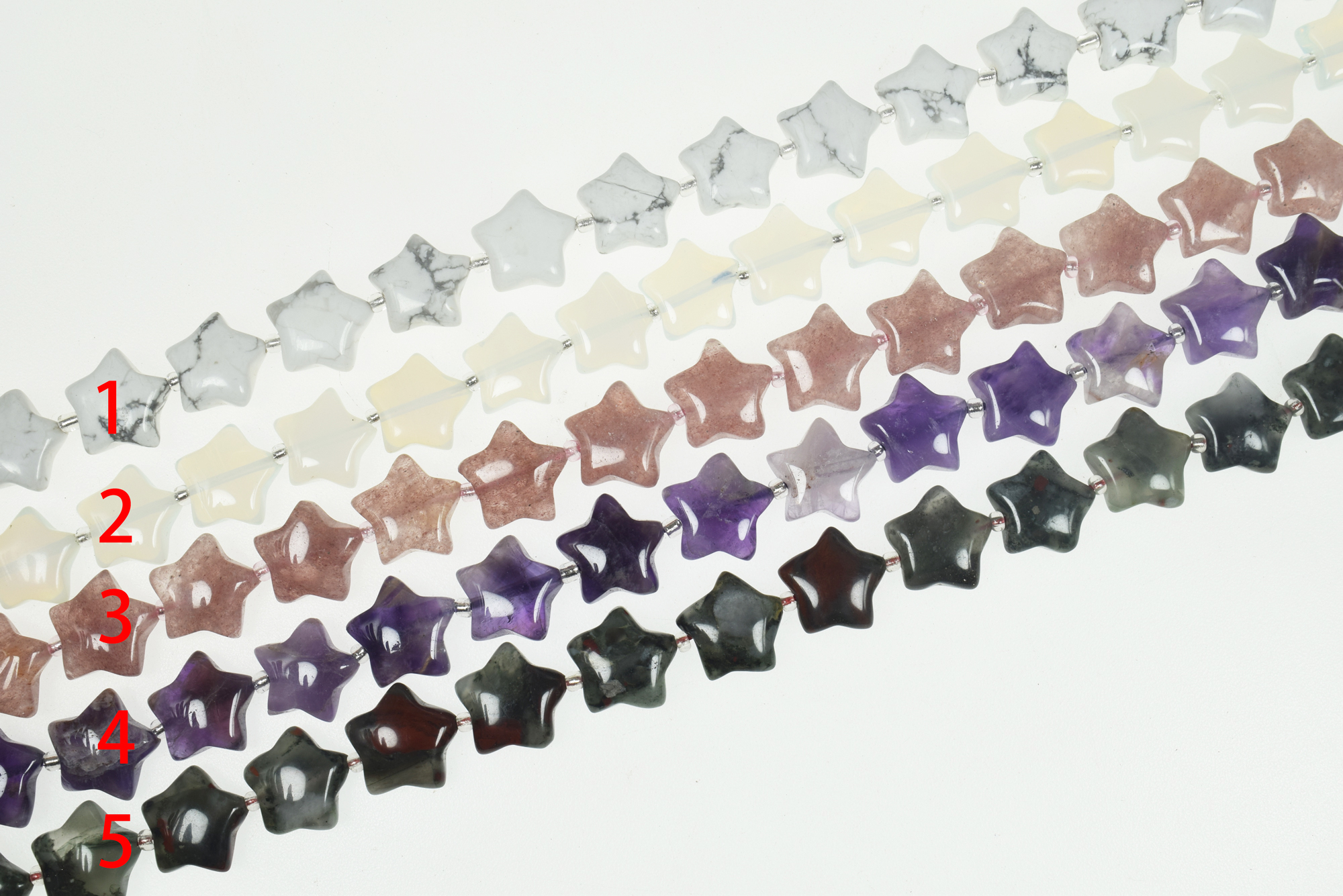 15mm Smooth Star Shape Natural Gemstone Bead Strands (15 Inches Long)