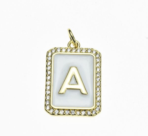 20X13mm Pave CZ Gold Alphabet Letter Enamel Pendants - Image 3