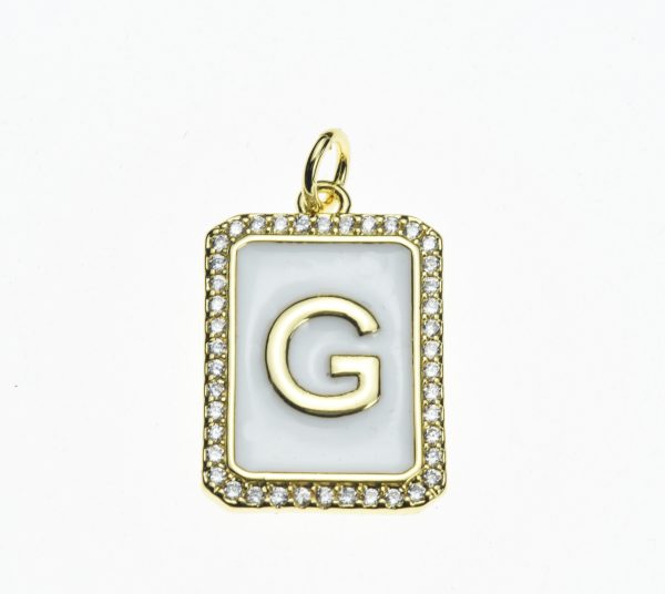 20X13mm Pave CZ Gold Alphabet Letter Enamel Pendants - Image 8