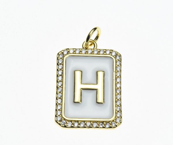 20X13mm Pave CZ Gold Alphabet Letter Enamel Pendants - Image 9