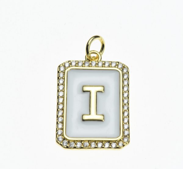 20X13mm Pave CZ Gold Alphabet Letter Enamel Pendants - Image 10