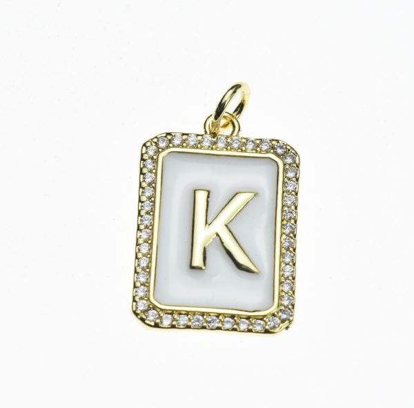20X13mm Pave CZ Gold Alphabet Letter Enamel Pendants - Image 12