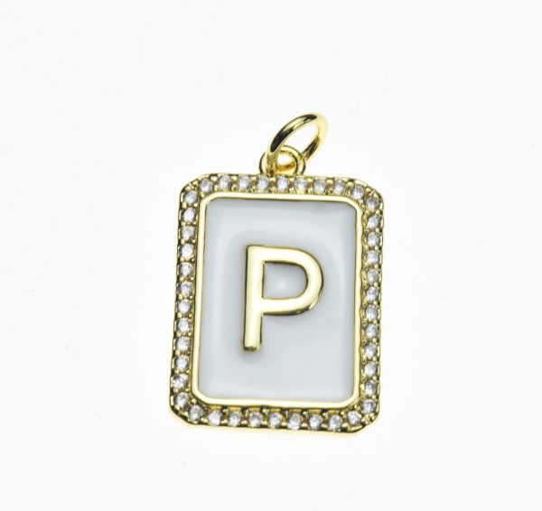 20X13mm Pave CZ Gold Alphabet Letter Enamel Pendants - Image 28