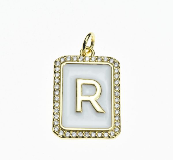 20X13mm Pave CZ Gold Alphabet Letter Enamel Pendants - Image 18