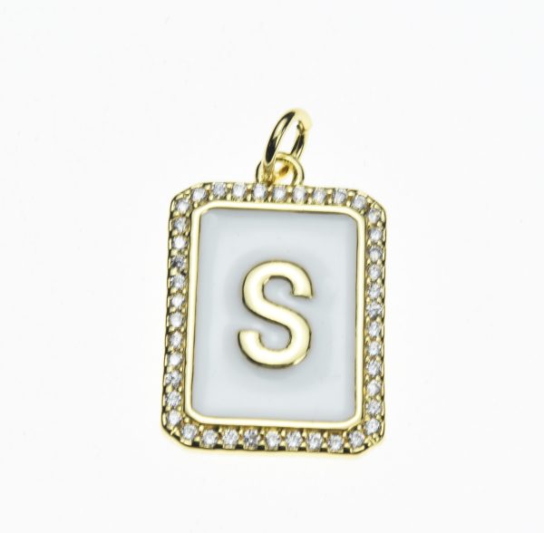 20X13mm Pave CZ Gold Alphabet Letter Enamel Pendants - Image 19