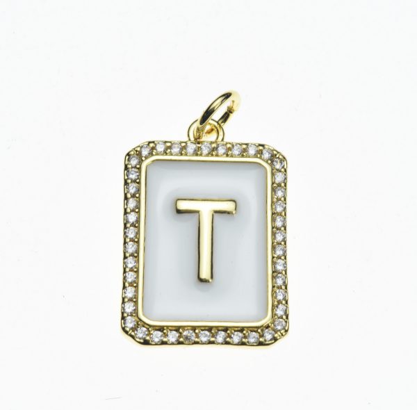 20X13mm Pave CZ Gold Alphabet Letter Enamel Pendants - Image 20