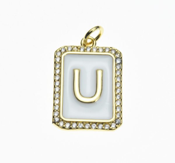 20X13mm Pave CZ Gold Alphabet Letter Enamel Pendants - Image 21
