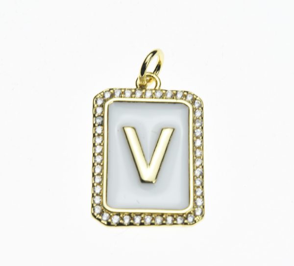 20X13mm Pave CZ Gold Alphabet Letter Enamel Pendants - Image 22