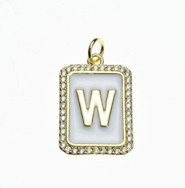 20X13mm Pave CZ Gold Alphabet Letter Enamel Pendants - Image 23