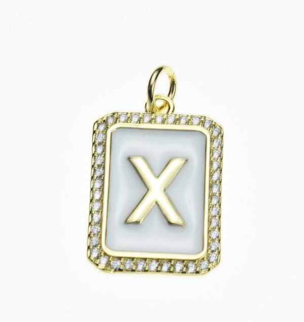 20X13mm Pave CZ Gold Alphabet Letter Enamel Pendants - Image 24