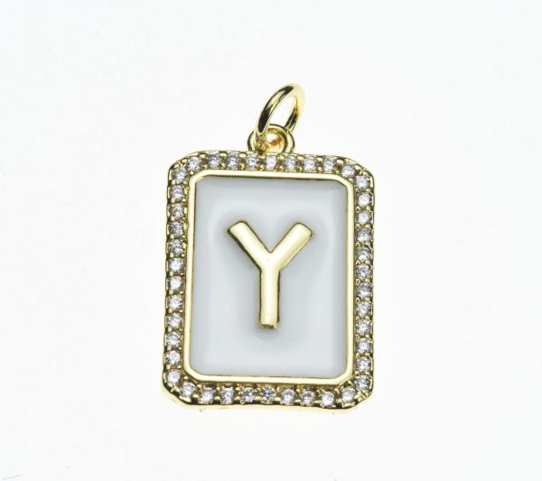 20X13mm Pave CZ Gold Alphabet Letter Enamel Pendants - Image 25