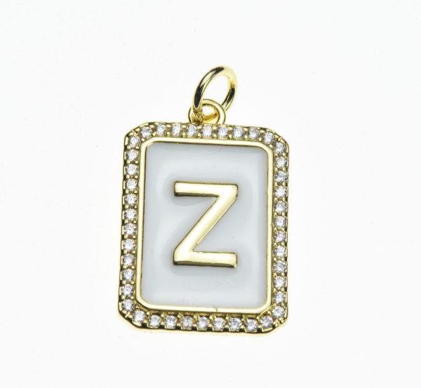 20X13mm Pave CZ Gold Alphabet Letter Enamel Pendants - Image 26