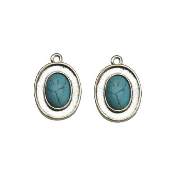 20x16mm Antique Silver Green Howlite Turquoise Lead Free Pewter Tibetan Boho Style Pendant（B82399）