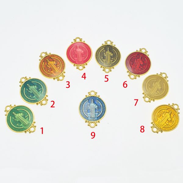 20x28mm Enamel with Lead Free Pewter St. Benedict Charm Religious Connector Gold(A61429)