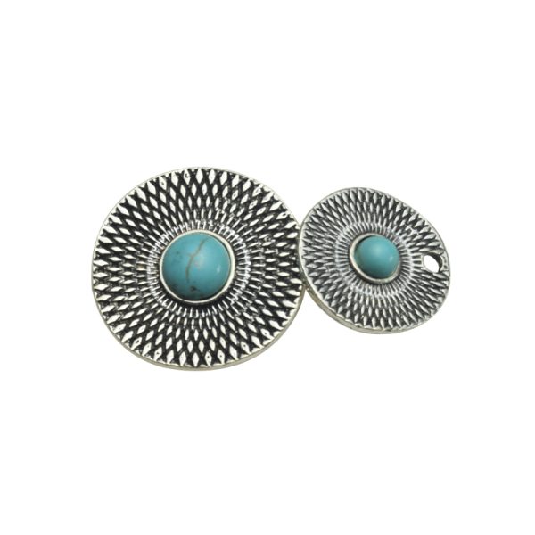 26mm+20mm Antique Silver Green Howlite Turquoise Lead Free Pewter Tibetan Boho Style Pendant（B79135）