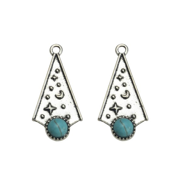 32x16mm Antique Silver Green Howlite Turquoise Lead Free Pewter Tibetan Boho Style Pendant（B83366）