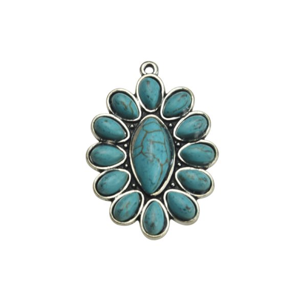 35x25mm Antique Silver Green Howlite Turquoise Lead Free Pewter Tibetan Boho Style Pendant（B79249）