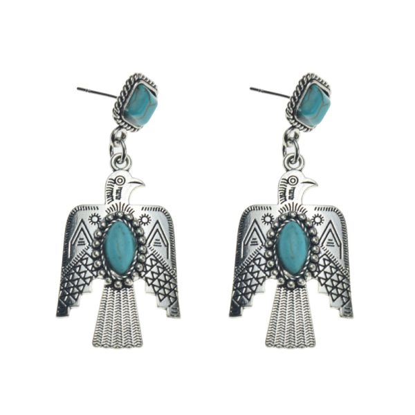 Lovely Bead Handmade Southwestern Thunderbird with Blue Howlite Turquoise Earrings (Pair)-A61456