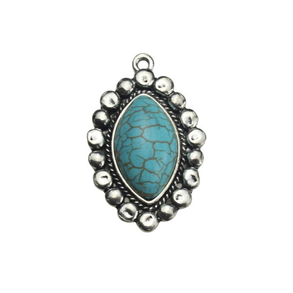 37x23.5mm Antique Silver Green Howlite Turquoise Lead Free Pewter Tibetan Boho Style Pendant（B79160）