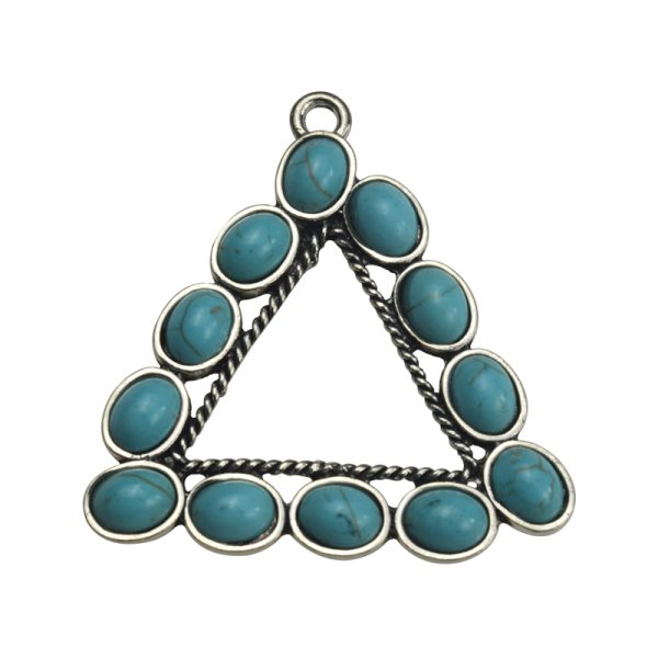 44mm Antique Silver Green Howlite Turquoise Lead Free Pewter Tibetan Boho Style Pendant（B81875）