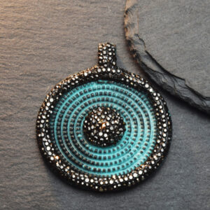 46X52mm Round Patina Bronze Pave Beads Lead Free Pewter Pendant / Charm