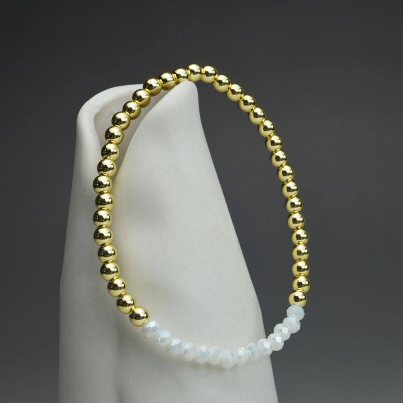 4mm Gold Round Hematite Crystal Stretchy Bracelet (7.5 inches) - Image 4