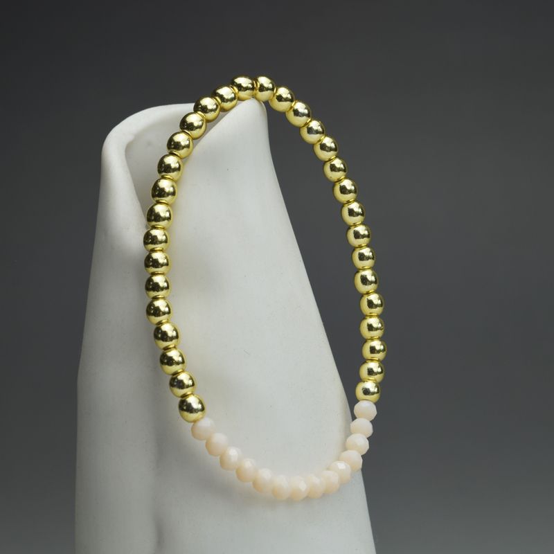 4mm Gold Round Hematite Crystal Stretchy Bracelet (7.5 inches) - Image 3