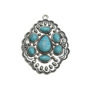56x44mm Antique Silver Green Howlite Turquoise Lead Free Pewter Tibetan Boho Style Pendant（B81977）
