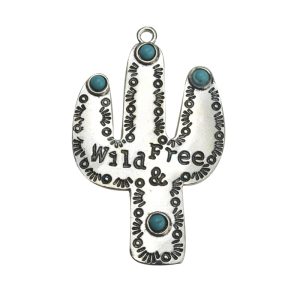 63x39mm Howlite Turquoise with Lead Free Pewter Cactus Charm（B83130）