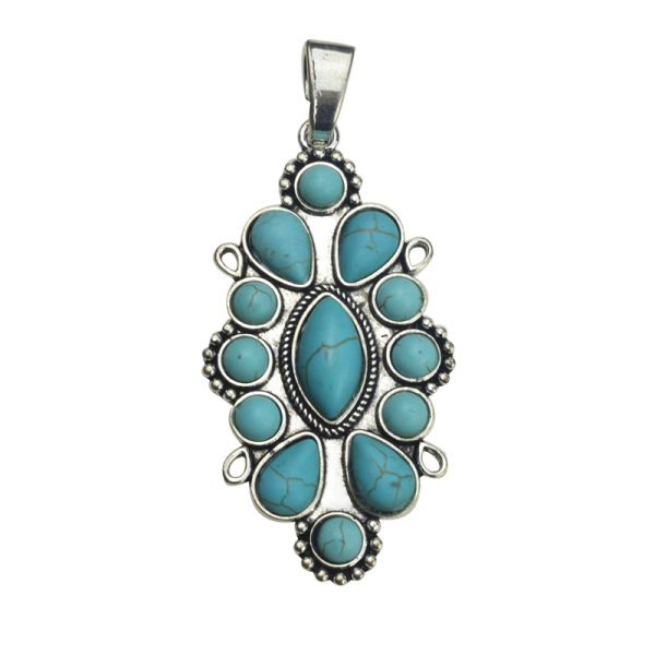 69x36mm Antique Silver Green Howlite Turquoise Lead Free Pewter Tibetan Boho Style Pendant（B82037）