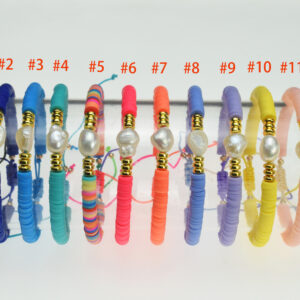 6mm Clay Disc Slice with Fresh Water Pearlv Adjustable Bracelets (7.5 Inches)