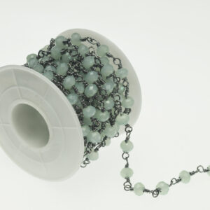 6x4mm Faceted Amazon Imitation Wire Wrapped Crystal Rosary Beaded Chain In Gunmetal Plated Wire (9.8 Feet per Roll)