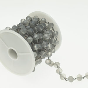 8x6mm Faceted Matte Gray Crystal Rosary Chain in Gunmetal Wire (About 10 foot per Roll)