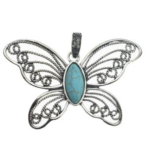 76x48mm Howlite Turquoise with Lead Free Pewter Butterfly Charm（B39772）