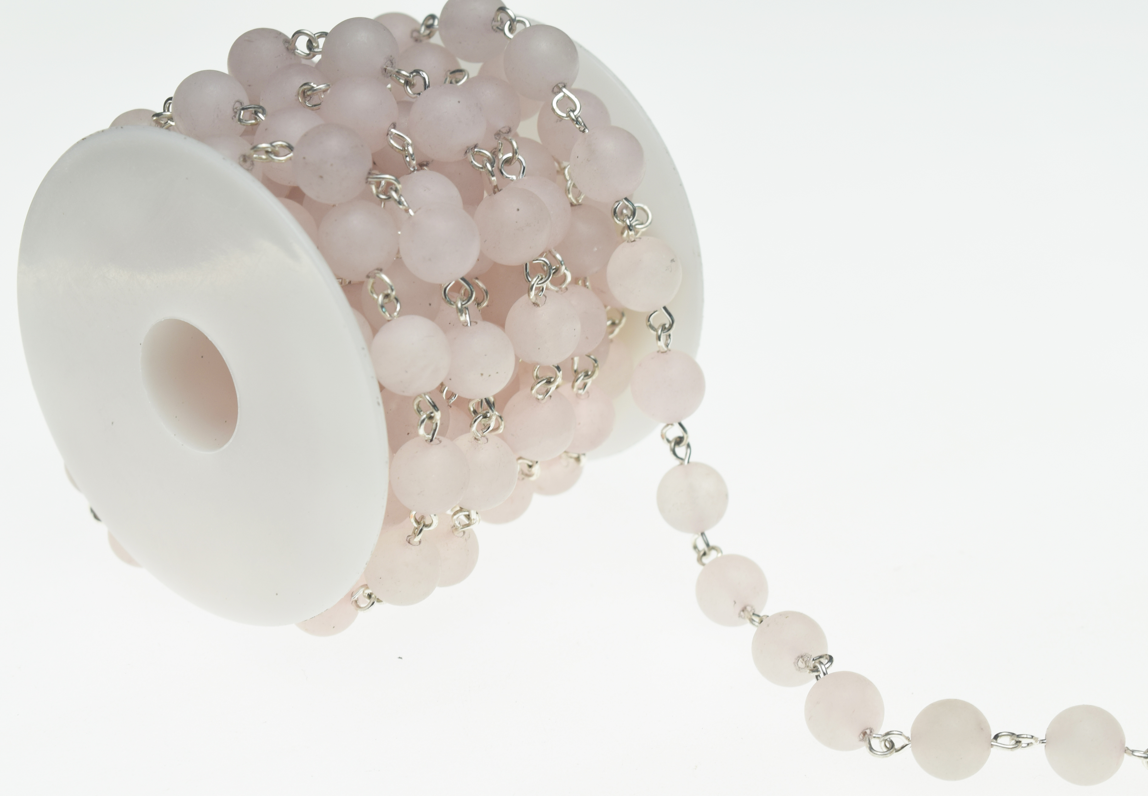 8mm Round Matte Pink Jade Rosary Chain in Silver Wire (9.8 feet in a ...
