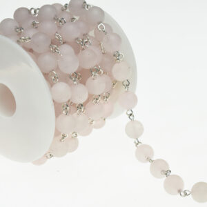 8mm Round Matte Pink Jade Rosary Chain in Silver Wire (9.8 feet in a roll)