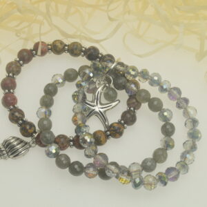 Handmade Crystal and Gemstone Stretchy Charm Bracelet Sets（F84）
