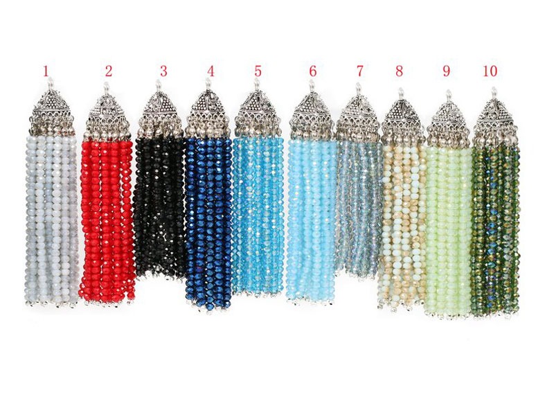 Bead Handmade Crystal Tassels with Lead Free Pewter End Caps (18mm thickness 100mm length)