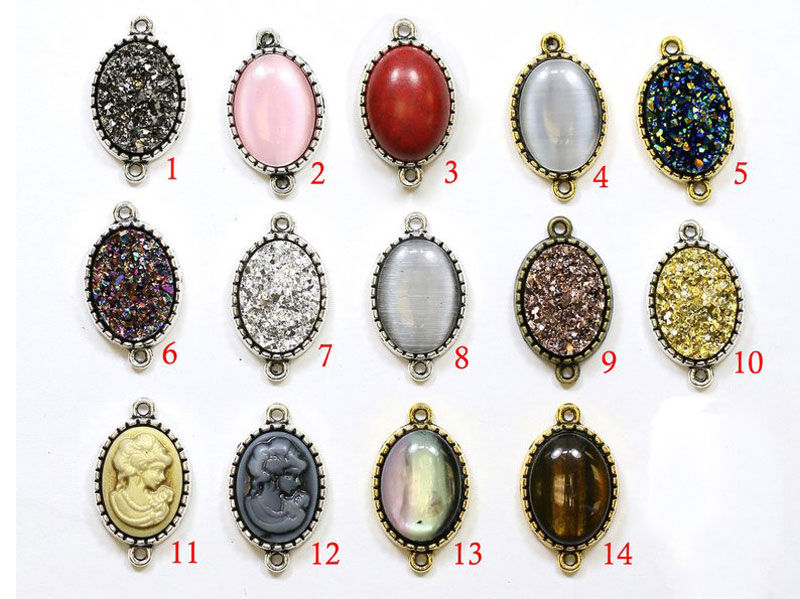 Bead Synthetic Oval Druzy Pewter Bezel Connector (20mmx16mm)
