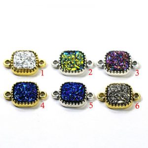 Bead Synthetic Square Druzy Pewter Bezel Connector (12mmx12mm)