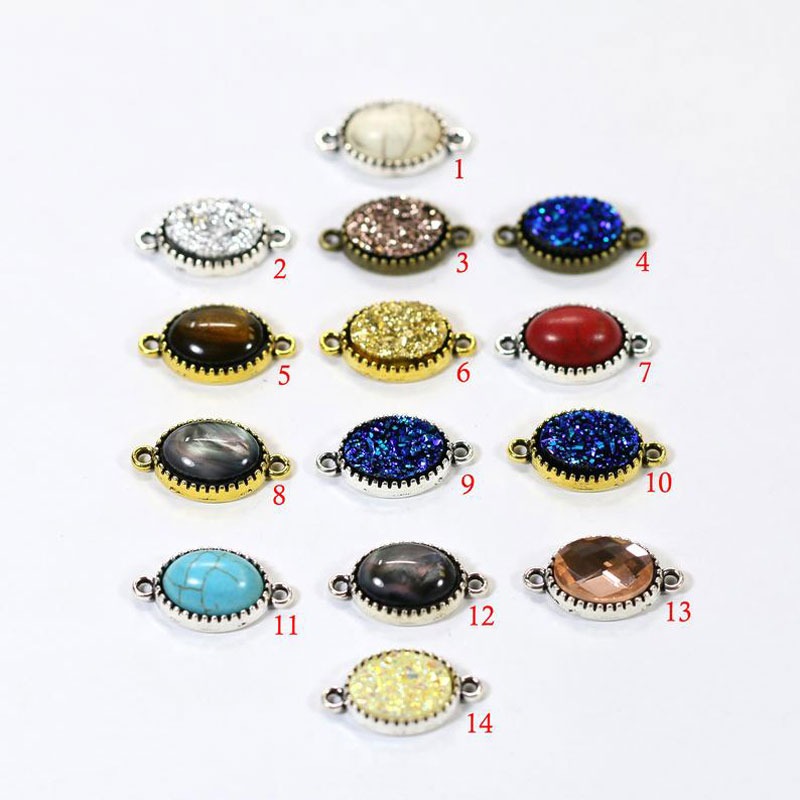 Bead Synthetic Oval Druzy Pewter Bezel Connector (16mmx13mm)