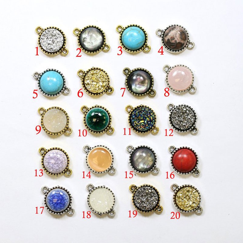 Bead Synthetic Round Druzy Pewter Bezel Connector (15mm)