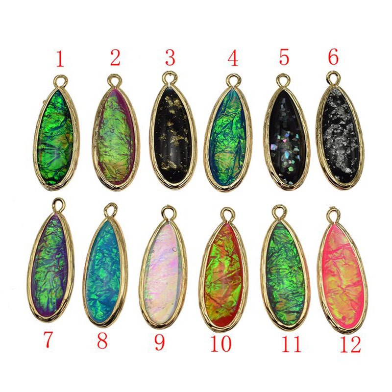 25mm Wrapped in Gold Faux Teardrop Opalite (Opal) Pendant/ Charm