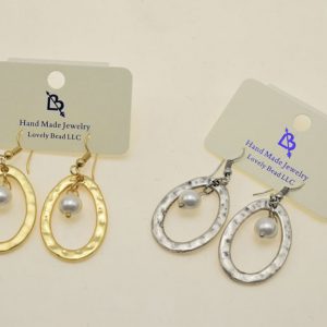 High Quality Handmade Matte Finish Oval Hoops With Glass Pearl Earring Pair