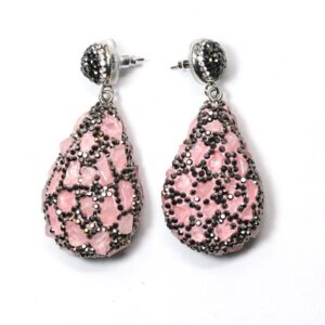 Green Puffy Teardrop with Pave Rhinestones Earring Pair (42mmx25mm)